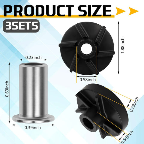 Honoson 3-set magnetic impeller and bearing sleeve kit for Grindmaster Crathco dispensers; black plastic impellers.