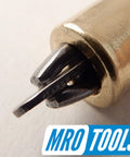 Close-up of a 3/16 inch brass fastener from All In One Cleco Fasteners Kit With Pliers And Side Grip Clamps, showing metal jaws.