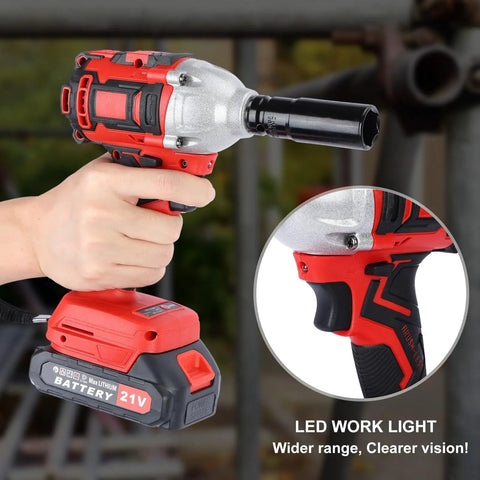 Ehozirta Cordless Impact Wrench 1/2 Inch, 520Nm High Torque Brushless Motor Electric Tool showing grip and battery.