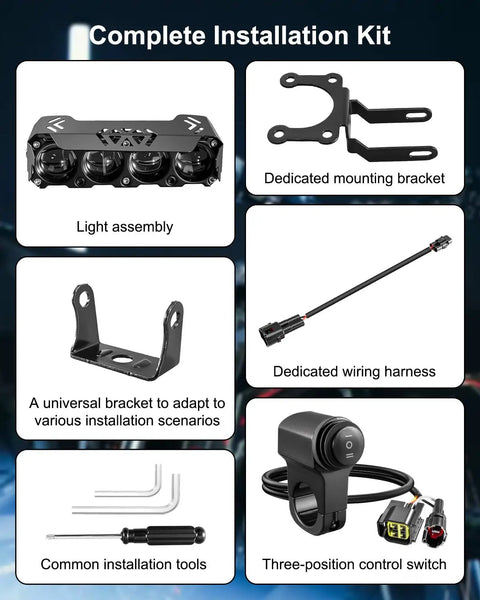 LED Headlight Kit For Dirt Bikes And Off Road Rides With Four Eye LED Array Dual Color Temperature White High Beam And Warm Low Beam Includes Mounting Bracket And Switch Wiring Harness For Talaria Sting R MX4 Sur Ron Segway X260