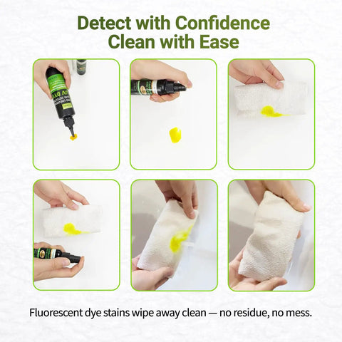 Fluorescent dye application process with Easy Find Automotive UV Leak Detector Dye Kit for quick leaks detection.