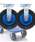 Beefy Heavy Duty Caster Wheels For Carts, Workbenches And Trolleys with rubber tread and steel frame on cart