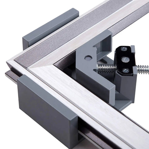 Close-up of 4-Piece Corner Clamp Set, Right Angle 90 Degree Woodworking Clamps With Adjustable Swing Jaw, Aluminum Alloy Frame