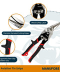 Three Piece Aviation Tin Snips Set 10 Inch Left Cut Right Cut And Straight Cut Metal Shears Heavy Duty Chrome Vanadium Steel CR V