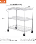 Must Have Heavy Duty 3 Tier Kitchen Utility Cart On Wheels With 661 Lbs Capacity, Wire Rolling Table And Metal Storage Trolley