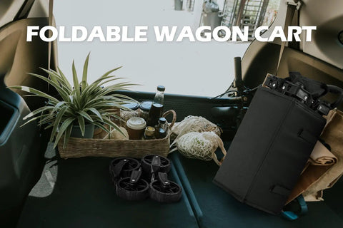 Grab And Go Foldable Camp Wagon With Wheels Heavy Duty Cart Holds 220 Lb And 100L Capacity in a car trunk