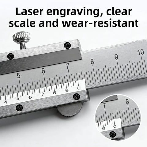 Close-up of Pro Grade Stainless Steel Vernier Caliper 0-150mm 0-6 Inch with laser-etched scales showing clear measurements.