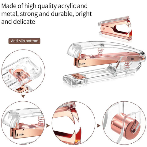 Rose Gold Dope All In One Desk Accessory Set For Your Home Office Featuring An Acrylic Stapler And Staples 1000 Pieces 26 By 6 Staples Staple Remover Tape Dispenser Binder Clips Paper Clips Ballpoint Pen And Scissors A Must Have