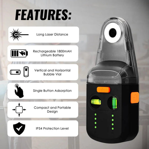 Dead On 4 In 1 Wall Laser Level Kit Featuring Bright Green Line And Integrated Dust Collection Mount For Slick Home Renovation And Precision Woodworking Builds, compact design with bubble vials.