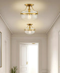 Zurich 12 Inch Rustic Semi Flush Mount Ceiling Light With Glass Shade And Oil Rubbed Bronze Finish Antique Brass Accents in hallway