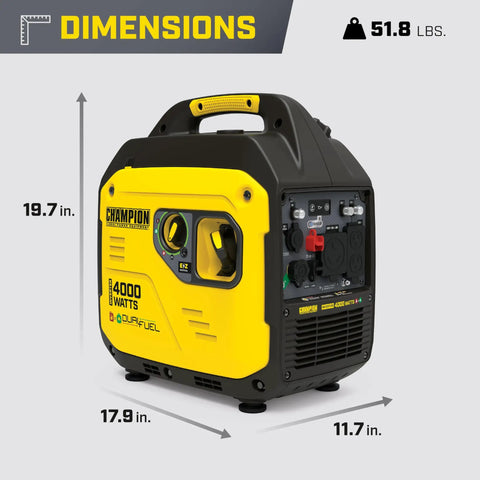 4000-Watt Dual Fuel Portable Inverter Generator RV Ready With Quiet Technology And CO Shield Auto Shutoff, 51.8 lbs size view