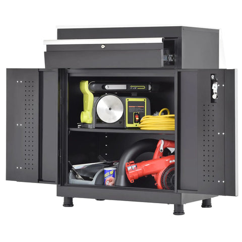Premium Black Steel Storage Cabinet With Locking Top Drawer And Adjustable Shelf Real Deal For Garage Tools And Workshop Gear Built Tough To Hold 200 Lb Of Heavy Equipment No Sweat