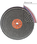 Denim Buffing Wheel For Bench Grinder And Die Grinder, Six Inch By One Inch Thick With Half Inch Arbor, cloth and stitches