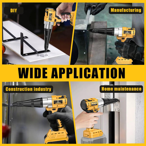 Experience Total Cordless Freedom With This Brushless Electric Rivet Gun Compatible With DeWalt 20V Battery in action for various applications.