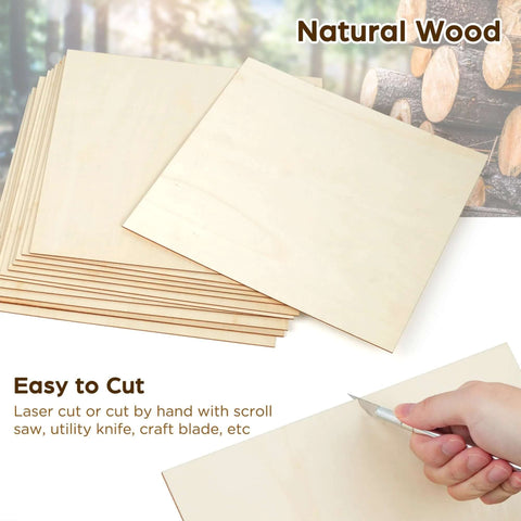 LotFancy basswood sheets, 12-pack, 12x12x1/16 in, natural wood with smooth surface