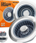 Three In One Sink Stopper And Strainer Set, Stainless Steel Drain Plug with anti clog basket and pop up cover, 2 pack packaging