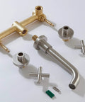 Brushed Nickel Wall Mount Bathroom Faucet With Double Handles Includes Rough In Valve Drip Free Ceramic Disc Cartridge Solid Brass Build