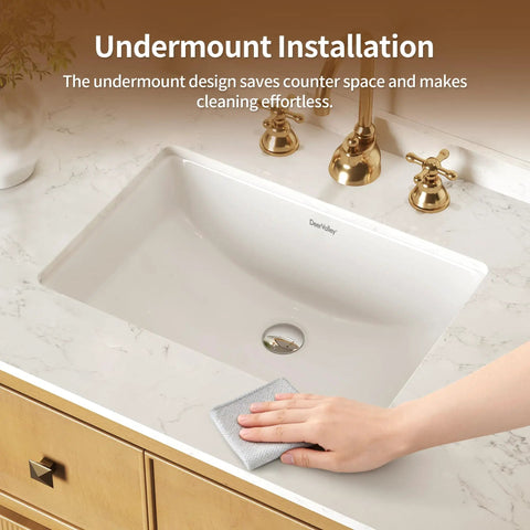 Top Shelf Undermount Bathroom Sink White Rectangle Basin With Overflow Drain Glazed Ceramic Finish For Modern Bar Vanity Fresh Look And No Sweat Setup Today showing effortless cleaning and installation.