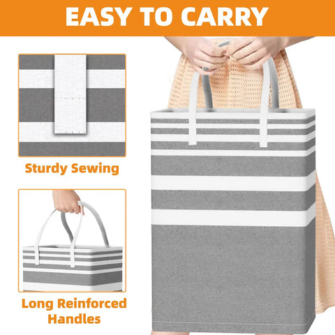 Three Pack 75L Laundry Basket Set With Collapsible Design Grab-and-Go Waterproof Hamper And Extended Handles For Easy Carry