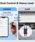 Bluetooth Wireless Remote Control Switch For 12V To 76V DC, 30A Relay Module With Adjustable Delay Timer 5s, 2min, 10min, 30min IP67 Waterproof Remote Relay For Gate, Pump, Garage Door Black 2 shown with phone app and key fob