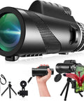 80x100 High Power Monocular With Smartphone Adapter For Bird Watching And Wildlife Viewing, Hunting, Travel, Camping, And Hiking, Ultra Sharp HD Clarity, Fast Focus, Wide Field Of View, Durable Outdoor Scope For Adults, black with tripod