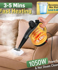 Super Powerful 1050W Handheld Steam Cleaner With 11 Pieces Accessories For Deep Cleaning Home Car Tile Grout And Furniture in use on a couch.