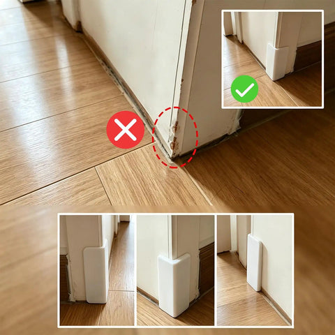 Thickened White Self Adhesive Rubber Corner Protectors Set Of 4 Cushioned Guard Strips protecting damaged drywall corners.