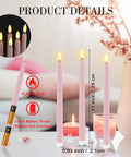 24 Pack Flameless Taper Candles 11 Inch LED Flickering Battery Operated Pink Realistic Candlelight Go To Wedding Table Centerpieces Lit For Spring Summer Events And Romantic Indoor Outdoor Decor, four pink LED candles displayed with glowing tips