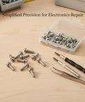 Top Tier 304 Stainless Steel Pan Head Combo Screws With Integrated Washers, M1.6 To M2 Micro Assortment, No-Drama Quick Install For Electronics And DIY Creations, Hella Secure Vibration Proof Grip, 50 Pack displayed with tools.