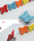 Hella Chic Yellow Ceramic Butterfly Cabinet Knobs Premium Six Piece Set Dang Beautiful Vintage Drawer Pulls in various colors on display.