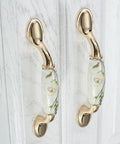 Ceramic Door Knobs Set, 2 Pcs Retro Furniture Handle, Vintage Antique Drawer Pulls Cupboard Knob, Cabinet Pull Handles, Zinc Alloy With Ceramic Accent, 3-3/4 Inch Hole Centers shown mounted on white cabinet doors.