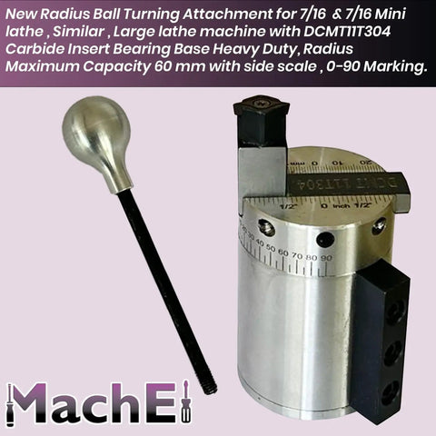 Heavy-Duty Radius Ball Turning Attachment for 7x16 and 7/16 Mini Lathes and Larger Machines, 60mm Radius Capacity, DCMT11T304 Insert