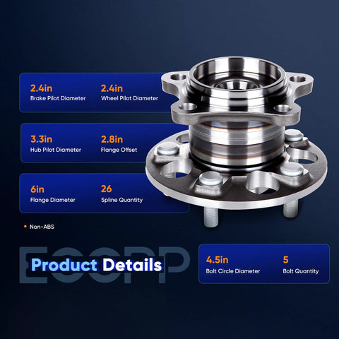 Rear Wheel Bearing And Hub Assembly 5 Lugs Direct Fit For Lexus RX330 RX350 RX400H Highlander And Venza AWD with dimensions