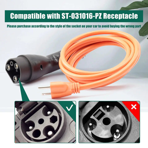 120V Three Pin Golf Cart Charging Power Cord Replacement Tailored Fit For Evolution Icon EV Fleet No Fuss Wall Setup smooth orange cable