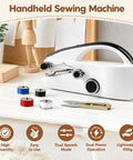 Your Go To Handheld Sewing Machine For Quick Mending And DIY Projects A Portable Mini Sewing Tool For Beginners on a desk