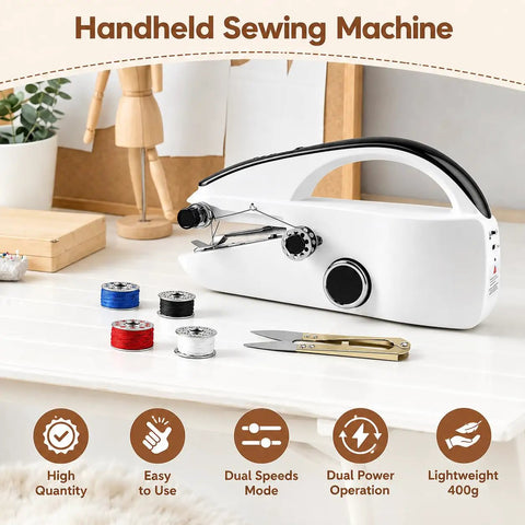 Your Go To Handheld Sewing Machine For Quick Mending And DIY Projects A Portable Mini Sewing Tool For Beginners on a desk