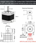 Diagram and dimensions of stepper motor for Creality Ender 3 series with wiring note, part of Beefed Up Dual Gear Ender 3 Extruder Kit.