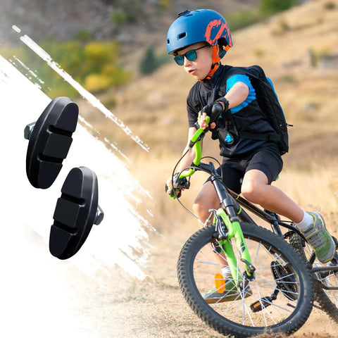 Child riding bike with 4 Pack Aluminum Alloy Kids Bike Brake Pads For Easy Installation And Safe Replacement On Kids Bicycles