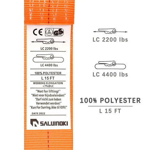 8 Pack E Track Ratchet Straps 2 Inch By 15 Foot Heavy Duty Cargo Tie Downs Orange 4400 Pound Breaking Load label
