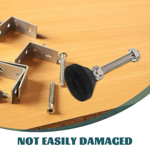 Six Piece Adjustable Furniture Leveling Feet Featuring Legit Heavy Duty Nylon Bases And Swivel Height Adjustments on a wooden surface.