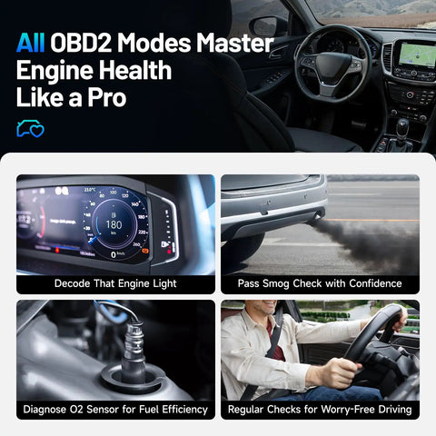 All In One OBD2 Scanner And Battery Tester For All OBDII Cars, Full Diagnostic Scan, 12V Battery Health Check dashboard display