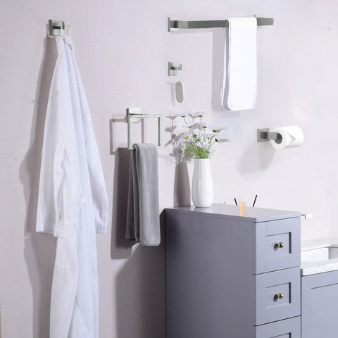 Gold Five Piece Bathroom Hardware Set Wall Mounted 23.6 Inch Towel Bar Brushed Gold Finish 304 Stainless Steel installed