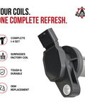 Premium Ignition Coil Pack Set Of Four Straight Plug And Play No Drama Tune Up Cures Rough Idle Fits Lexus Scion Pontiac Corolla Vibe Ct200h Replaces 90919 close-up of ignition coil with connector