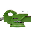Heavy Hitter 4 Inch Bench Vise With 360 Degree Swivel Base And No Nonsense Clamping Power For Home Shop Woodworking And Auto Builds, green cast iron.
