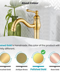 Polished Gold Vessel Sink Faucet With 360 Degree Swivel Spout, Single Handle No-Fuss Tall Bathroom Mixer Tap for 1-Hole Lavatory