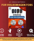 Volkswagen Key Fob Battery Replacement Kit CR2032 Battery 2 Pack Easy DIY Swap For Jetta Tiguan Atlas Passat Golf Beetle