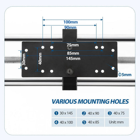 Manual Push Pull Force Test Stand With 420mm Stroke And Clamp Handwheel Controlled Spiral Mechanism For Precise Force Output Compact 5Kg Steel Frame 500N Capacity Great For Lab Or Workshop Testing. Various mounting holes shown in mm