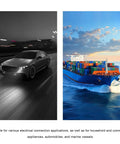 Black car on highway at night and container ship in ocean, representing universal use of 80 Pack Car Oil Drain Plug Crush Washers Set