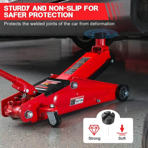 Durable Rubber Floor Jack Pad With Universal Fit on red floor jack lifting car, cross grooved for anti-slip protection