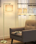 Dope Dimmable Floor Lamp With Remote Control, 4 Color Temperature Lighting, Tall Gold Standing Lamp With Beige Shade, LED Bulb Included